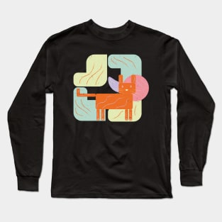 Cat with geometric and colorful shapes Long Sleeve T-Shirt